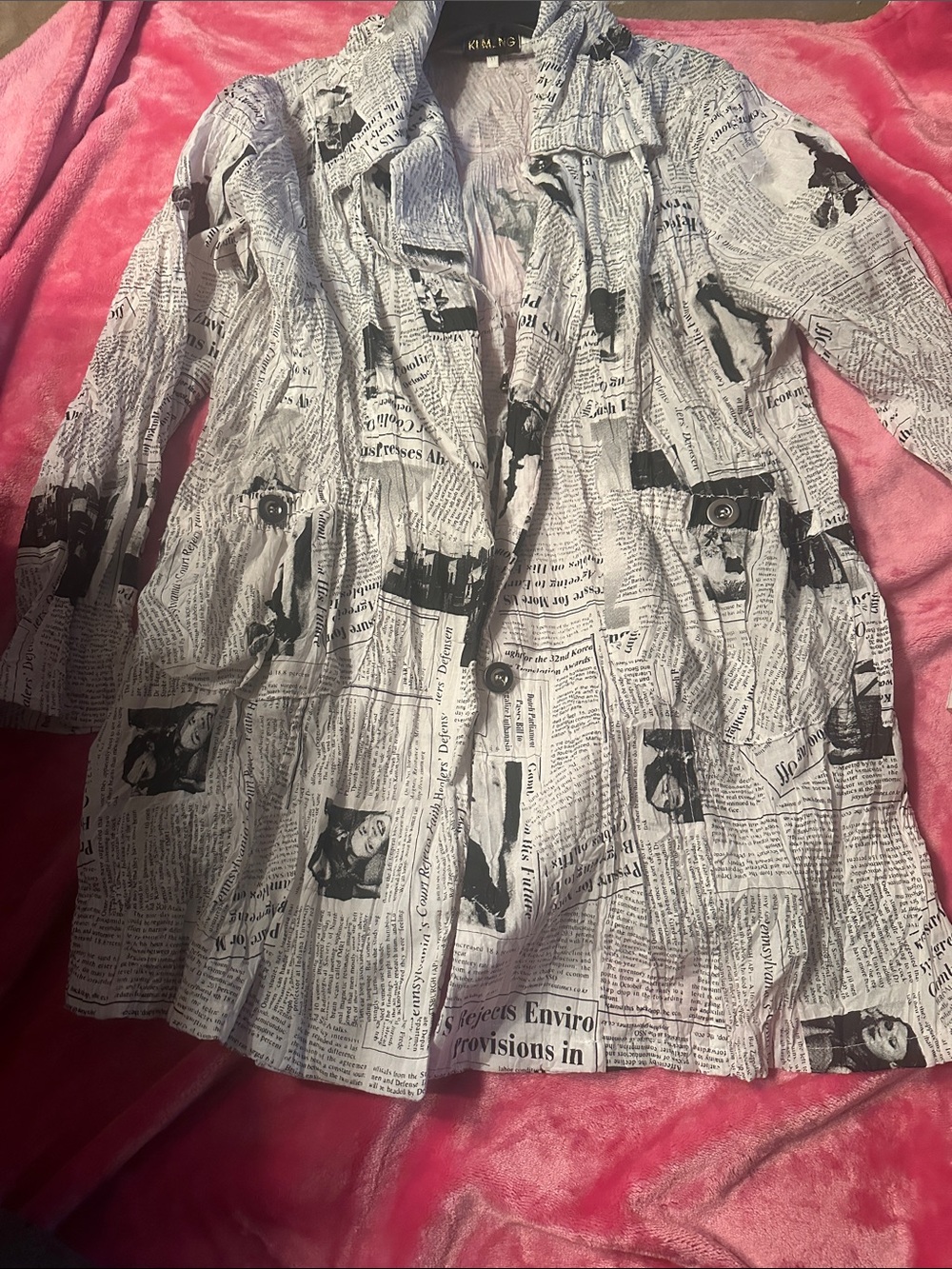 Newspaper-Print Blazer Jacket - Black & White